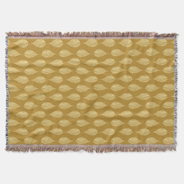 Beech Leaf Chalk Print, Mustard Yellow / Gold Throw Blanket (Front)