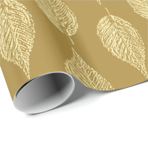 Beech Leaf Chalk Print, Mustard Yellow / Gold Wrapping Paper