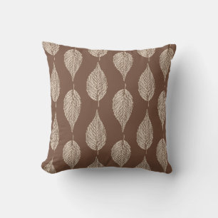 Beech Leaf Chalk Print, Taupe Tan and Cream Throw Pillow