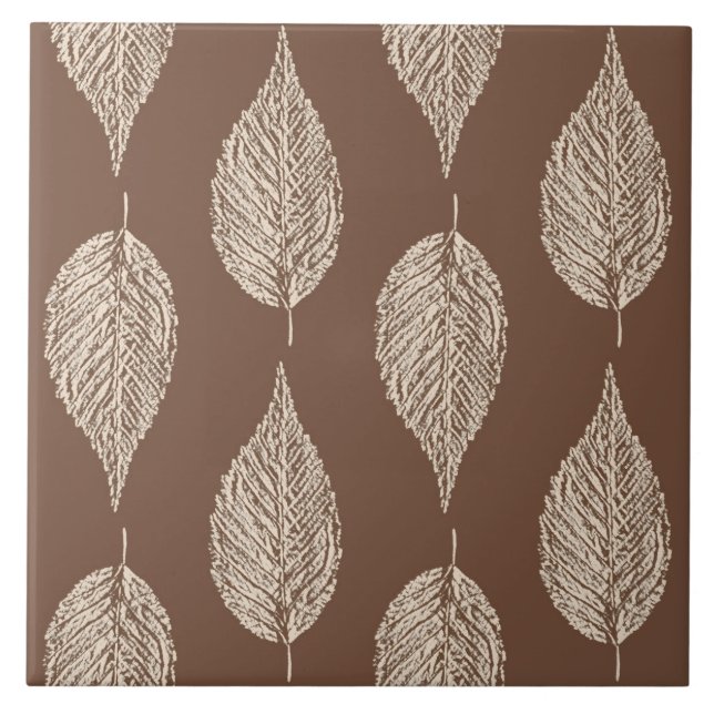 Beech Leaf Chalk Print, Taupe Tan and Cream Tile (Front)