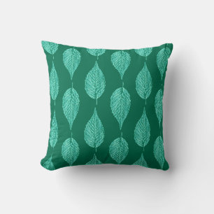 Beech Leaf Chalk Print, Turquoise and Aqua Throw Pillow
