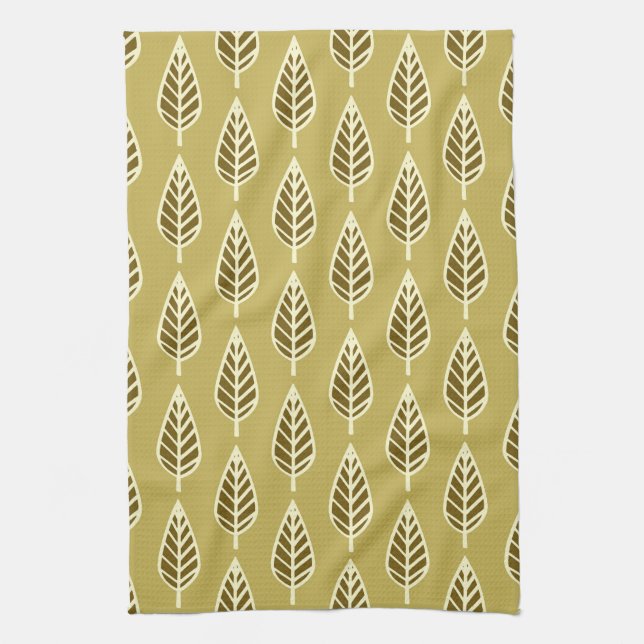 Beech leaf pattern - Camel tan and brown Kitchen Towel (Vertical)