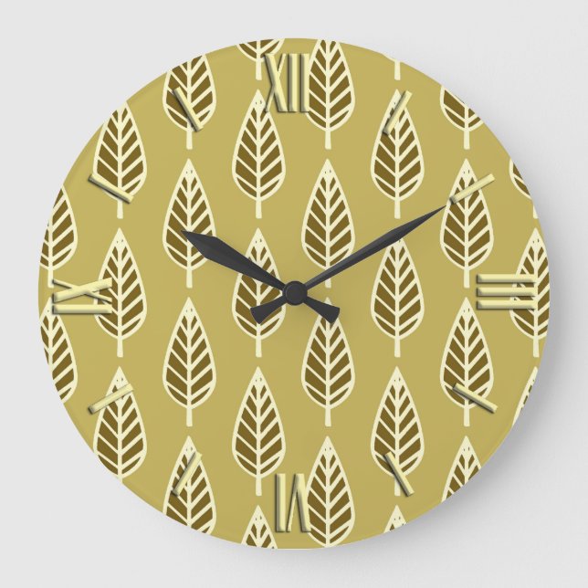 Beech leaf pattern - Camel tan and brown Large Clock (Front)