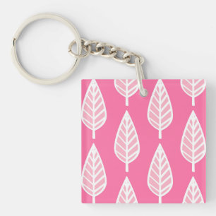 Beech leaf pattern - Florescent pink and white Keychain