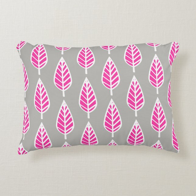 Beech leaf pattern - Fuchsia pink and silver Accent Pillow (Front)