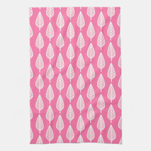 Beech leaf pattern - Hot pink and white Kitchen Towel