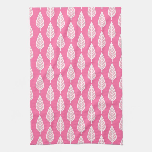 Beech leaf pattern - Hot pink and white Kitchen Towel (Vertical)