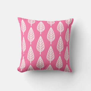 Beech leaf pattern - Hot pink and white Throw Pillow