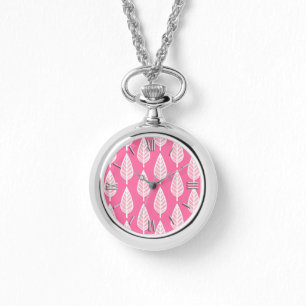 Beech leaf pattern - Hot pink and white Watch