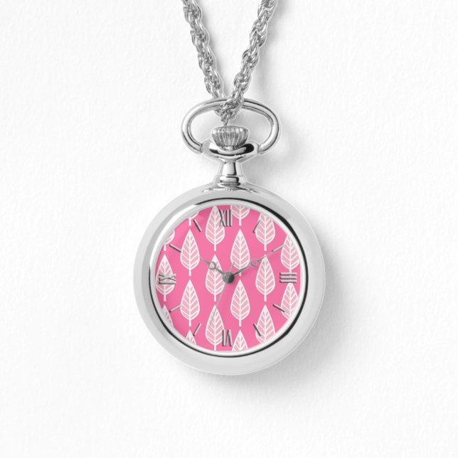 Beech leaf pattern - Hot pink and white Watch (Front)