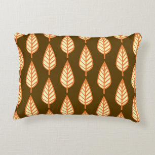 Beech leaf pattern - Orange and brown Decorative Pillow