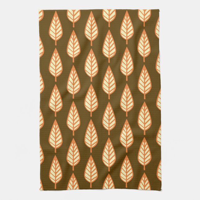 Beech leaf pattern - Orange and brown Kitchen Towel (Vertical)