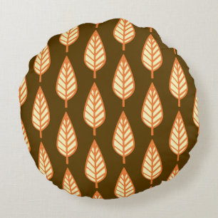 Beech leaf pattern - Orange and brown Round Pillow