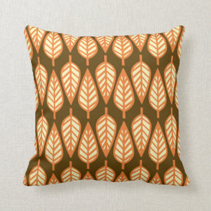 Beech leaf pattern - Orange and brown Throw Pillow