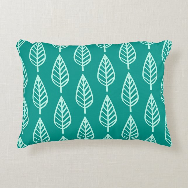 Beech leaf pattern - Peacock and aqua Accent Pillow (Front)