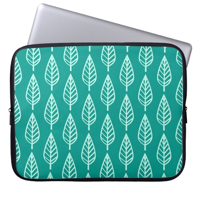 Beech leaf pattern - Peacock and aqua Laptop Sleeve (Front)