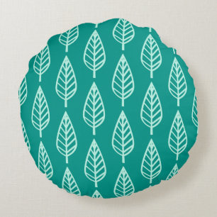 Beech leaf pattern - Peacock and aqua Round Pillow