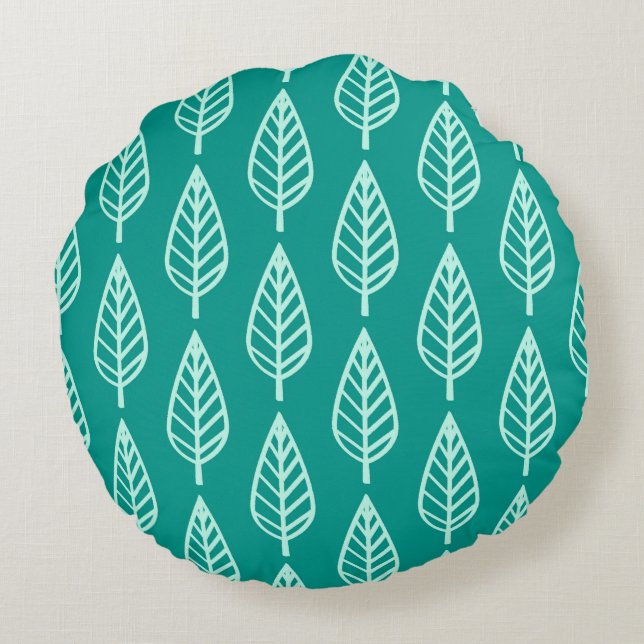 Beech leaf pattern - Peacock and aqua Round Pillow (Back)
