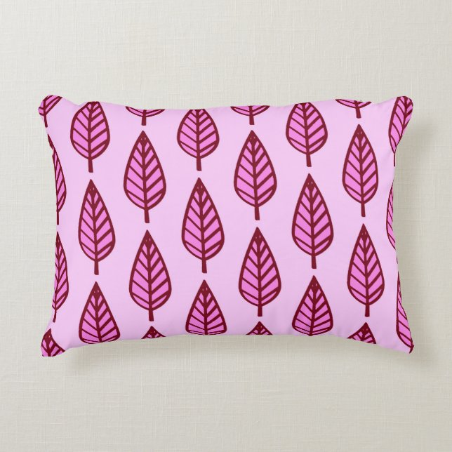Beech leaf pattern - pink and burgundy accent pillow (Front)