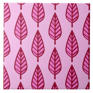 Beech Leaf Pattern, Pink and Burgundy  Ceramic Til Tile