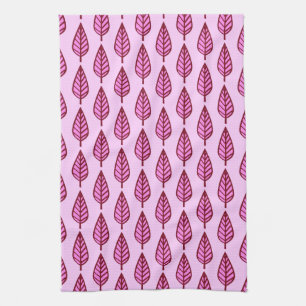 Beech leaf pattern - pink and burgundy kitchen towel