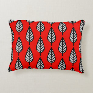 Beech leaf pattern - Red, black and grey / grey Decorative Pillow