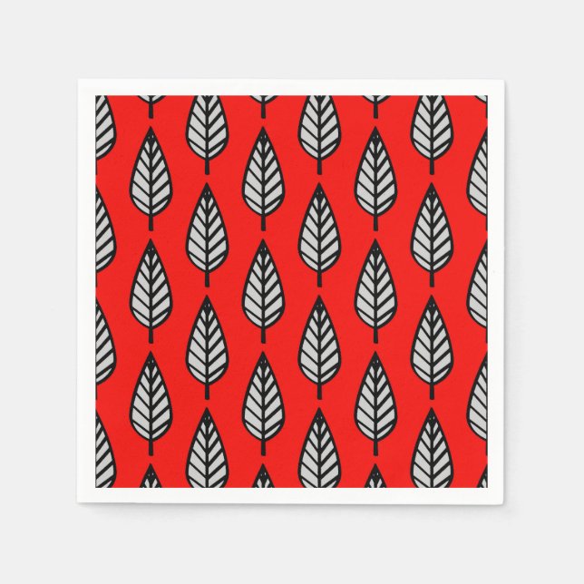 Beech leaf pattern - Red, black and grey / grey Napkin (Front)
