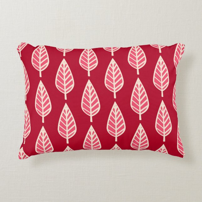 Beech leaf pattern - Ruby red and cream Accent Pillow (Front)