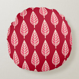 Beech leaf pattern - Ruby red and cream Round Pillow