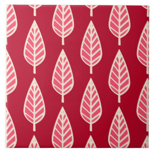 Beech leaf pattern - Ruby red and cream Tile