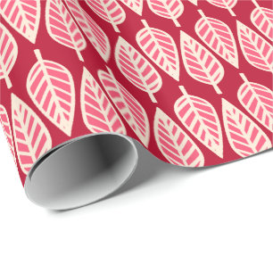 Beech leaf pattern - Ruby red and cream Wrapping Paper
