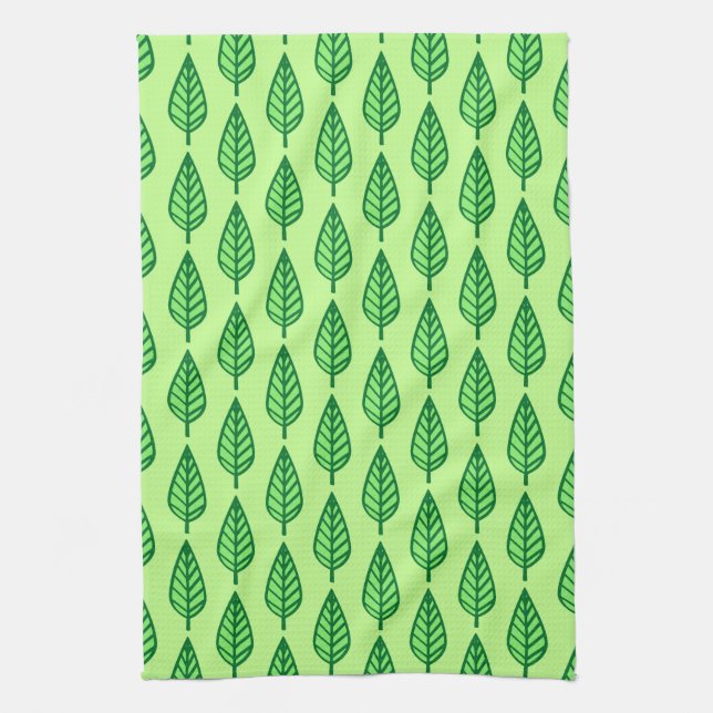 Beech leaf pattern - shades of green kitchen towel (Vertical)