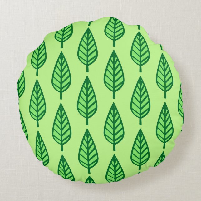 Beech leaf pattern - shades of green round pillow (Back)