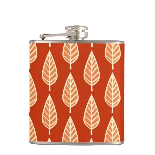 Beech leaf pattern - Shades of mandarin orange Hip Flask (Front)
