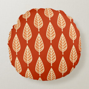 Beech leaf pattern - Shades of mandarin orange Round Pillow