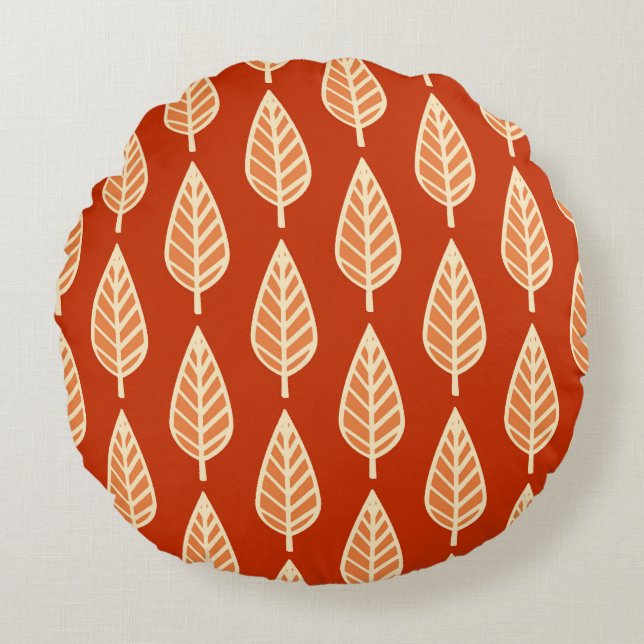 Beech leaf pattern - Shades of mandarin orange Round Pillow (Front)