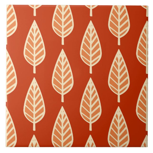 Beech leaf pattern - Shades of mandarin orange Tile (Front)