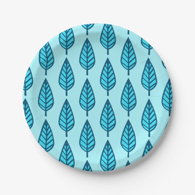 Beech leaf pattern - Shades of sky blue Paper Plate (Front)