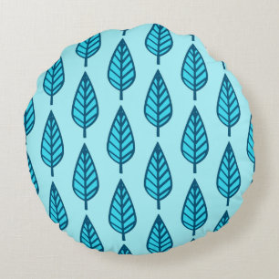 Beech leaf pattern - Shades of sky blue Round Pillow