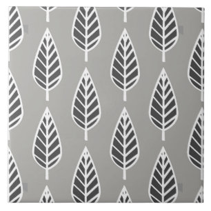 Beech Leaf Pattern, Silver Grey, Graphite & White  Tile