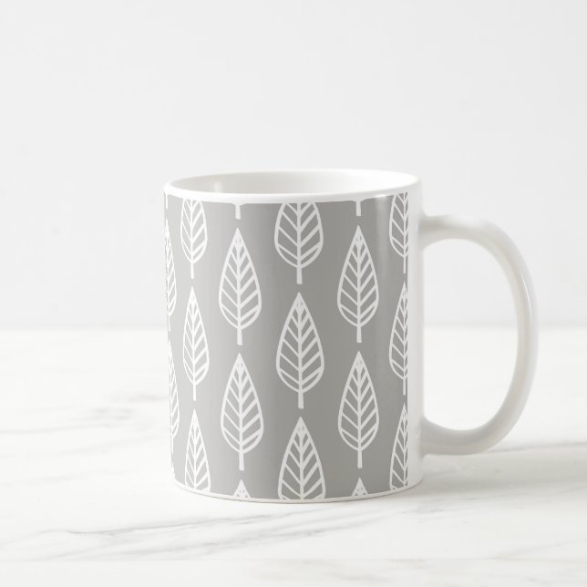 Beech leaf pattern - silver grey / grey and white coffee mug (Right)