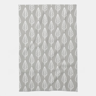 Beech leaf pattern - silver grey / grey and white kitchen towel