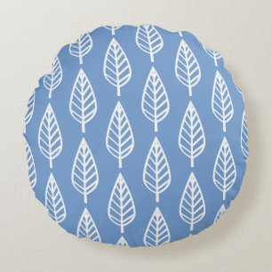 Beech leaf pattern - Sky blue and white Round Pillow
