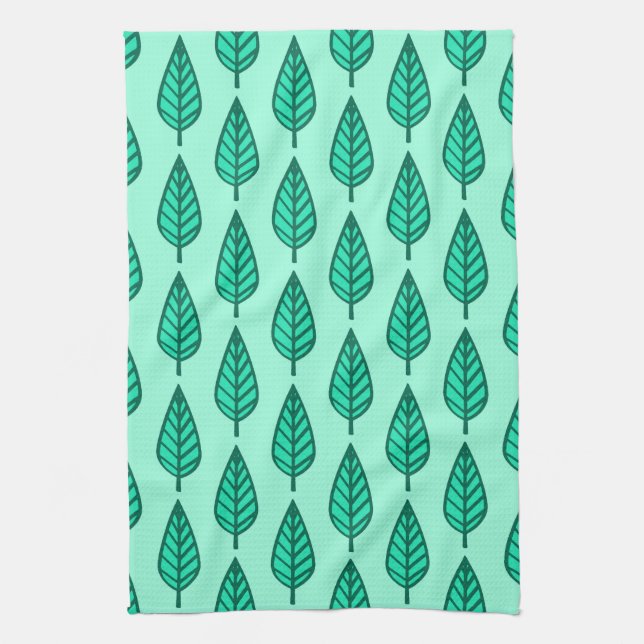 Beech leaf pattern - Turquoise and aqua Kitchen Towel (Vertical)
