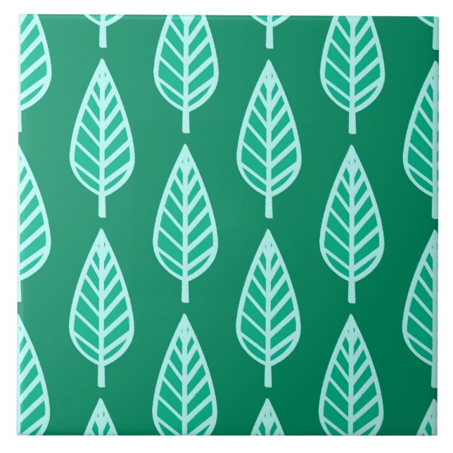 Beech Leaf Pattern, Turquoise and Aqua  Tile (Front)