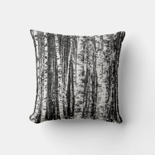 Beech Trees, Charcoal Grey / Grey and White Throw Pillow