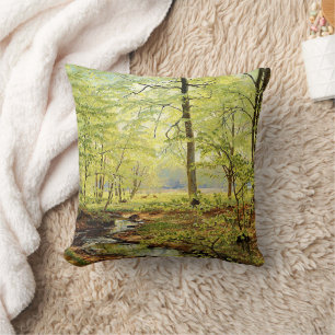 Beech trees in springtime, Christian Zacho Throw Pillow