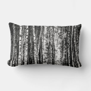 Beech Trees, White and Charcoal Grey / Grey Lumbar Pillow