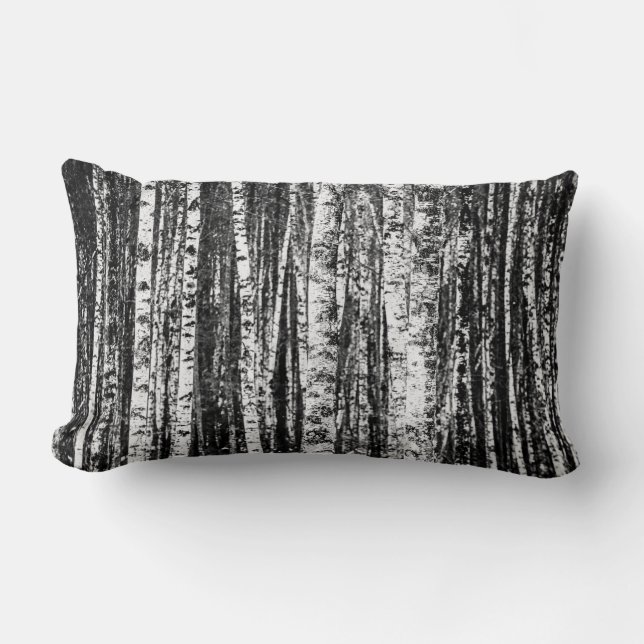 Beech Trees, White and Charcoal Grey / Grey Lumbar Pillow (Front)