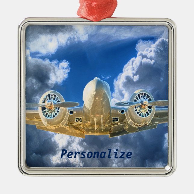 Beechcraft Model 18 Flying High Design Metal Ornament (Front)